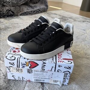 Dolce & Gabbana Portofino Leather Logo Low-Top Sneakers Black White